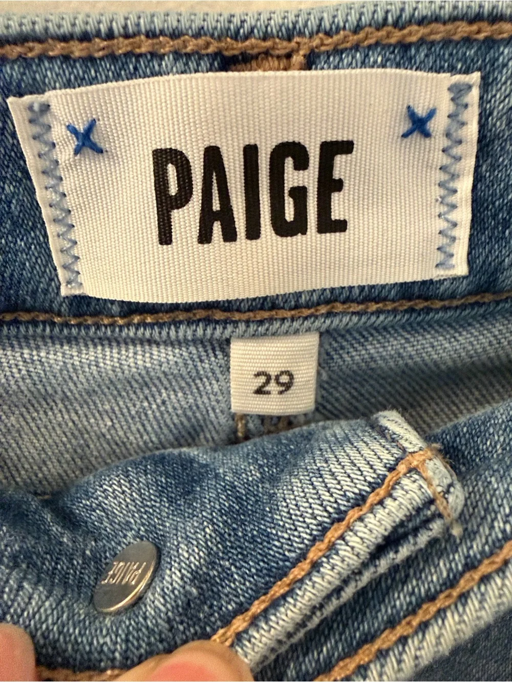 PAIGE Faded Light Blue Straight Leg Jeans with Raw Hem - Picture 2 of 8